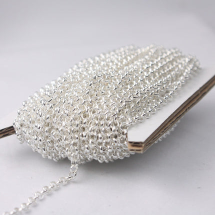 Sterling Silver Plated ROLO Chain bulk, 10 ft of SOLDERED Rolo Chain - 3.1mm Soldered Links -  Wholesale Bulk - 31BL