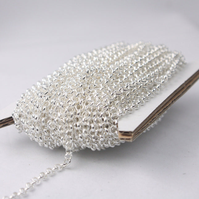 Sterling Silver Plated ROLO Chain bulk, 100 ft of SOLDERED Rolo Chain - 3.1mm Soldered Links -  Wholesale Bulk - 31BL