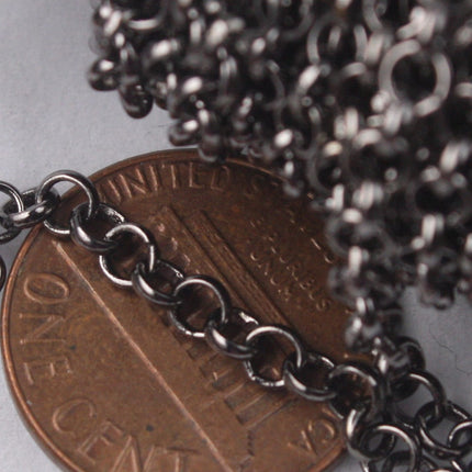 Gunmetal ROLO Chain bulk, 10 ft of SOLDERED Rolo Chain - 3.1mm Soldered Links -  Wholesale Bulk - 31BL
