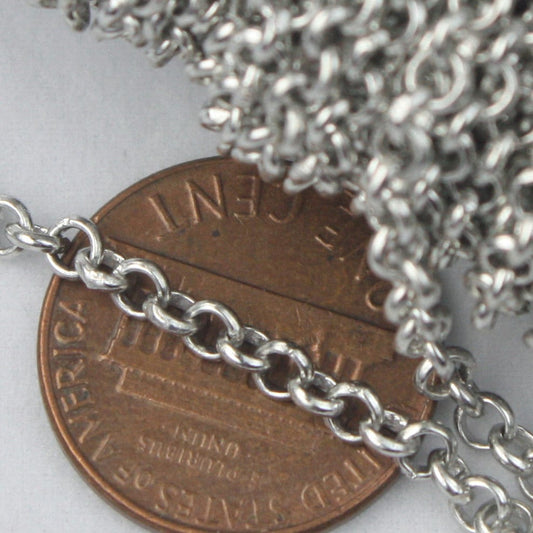 32 feet of Rhodium Plated Rolo Chain bulk Chain, Antique Silver SOLDERED Cable Chain 3.1mm - Soldered Links - 31BL