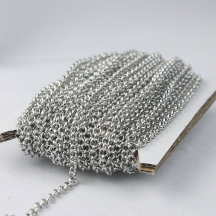 100 feet of Rhodium Plated Rolo Chain bulk Chain, Antique Silver SOLDERED Cable Chain 3.1mm - Soldered Links - 31BL