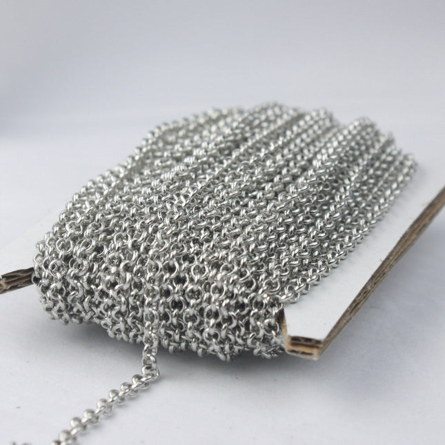 100 feet of Rhodium Plated Rolo Chain bulk Chain, Antique Silver SOLDERED Cable Chain 3.1mm - Soldered Links - 31BL