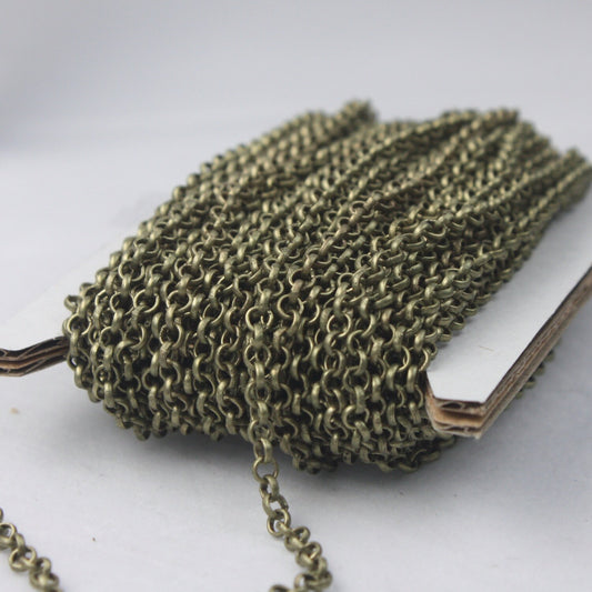100 feet Antique Bronze ROLO Chain bulk - 3.1mm SOLDERED Link BRASS Rolo Chain -  Wholesale Bulk - 31BL