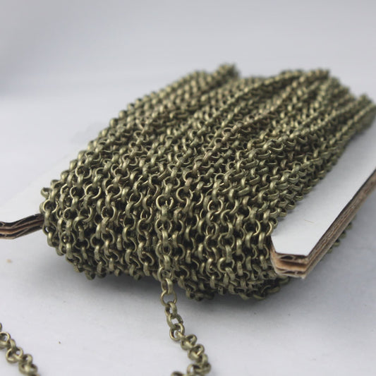 10 feet Antique Bronze ROLO Chain bulk - 3.1mm SOLDERED Link BRASS Rolo Chain -  Wholesale - 31BL