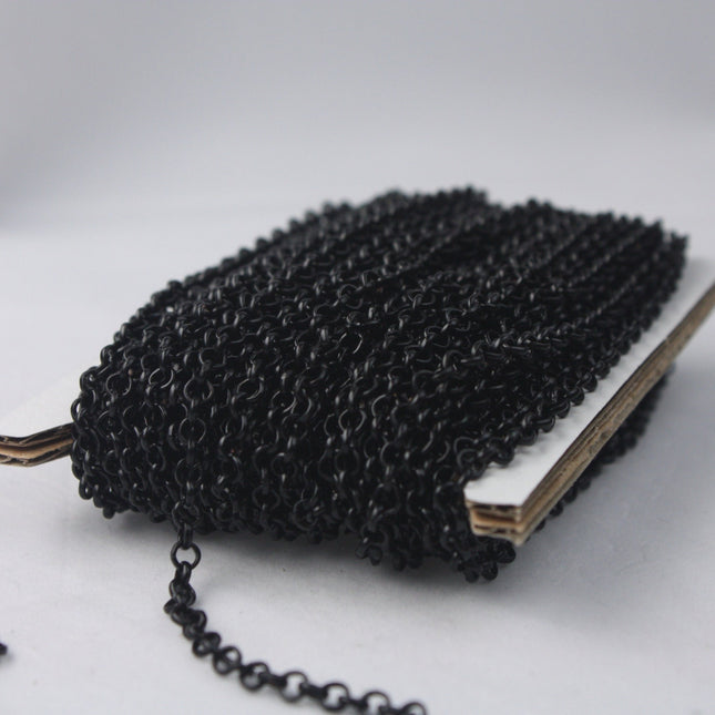 Black Rolo Chain bulk Chain, 10 ft of Rolo SOLDERED Cable Chain 3.1mm - Soldered Links -  Wholesale - 31BL