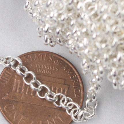 Sterling Silver Plated ROLO Chain bulk, 10 ft of SOLDERED Rolo Chain - 3.1mm Soldered Links -  Wholesale Bulk - 31BL