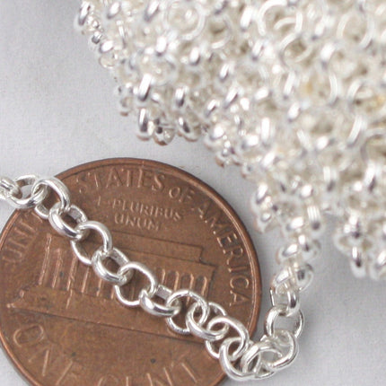 Sterling Silver Plated ROLO Chain bulk, 100 ft of SOLDERED Rolo Chain - 3.1mm Soldered Links -  Wholesale Bulk - 31BL