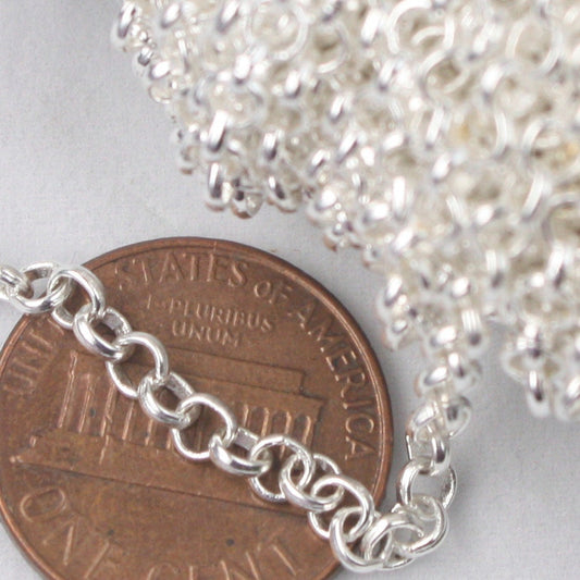 Sterling Silver Plated ROLO Chain bulk, 32 ft of SOLDERED Rolo Chain - 3.1mm Soldered Links -  Wholesale Bulk - 31BL