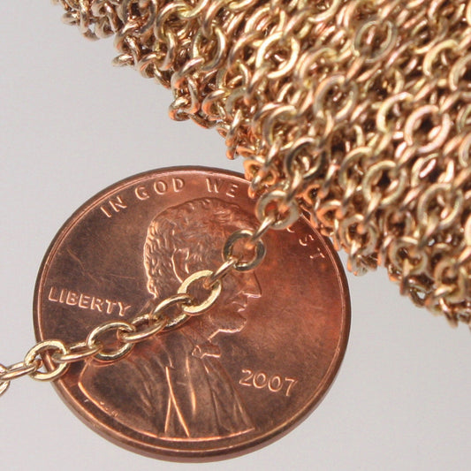 100 Ft Raw Brass (Copper Color) No-Plated Flat cable chain - 3.4x2.9mm Soldered link - Ship from USA California - 3429F-RAW