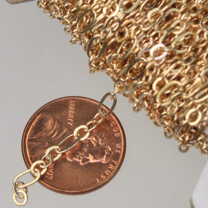 10 Ft Champagne Gold Plated Chain ( 3 and 1 ) Pinky Gold  Long and Short Chain Flat Cable Chain 6.3 N 4mm - SOLDERED - 3429LS31