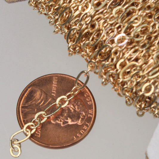 Champagne Gold Plated Bulk, 32 ft of ( 3 and 1 ) Pinky Gold  Long and Short Chain Flat Cable Chain 6.3 N 4mm - SOLDERED 3429LS31
