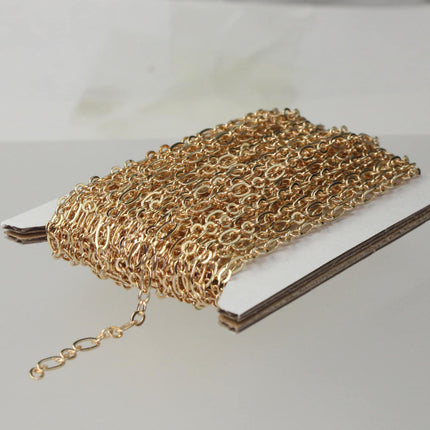 300 Ft. Champagne Gold Plated Bulk, ( 3 and 1 ) Pinky Gold  Long and Short Chain Flat Cable Chain 6.3 N 4mm - SOLDERED 3429LS31