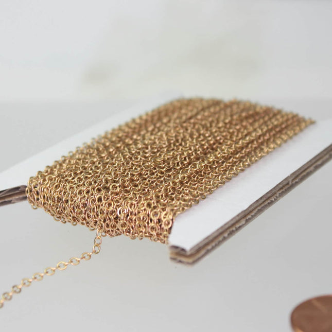10ft. Raw Brass (Copper Color) No-Plated Flat cable chain - 3x1.7mm Soldered link - 317F