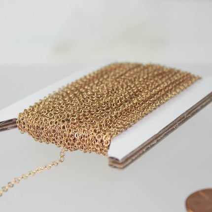 32 Ft. Raw Brass (Copper Color) No-Plated Flat cable chain - 3x1.7mm Soldered link - 317F