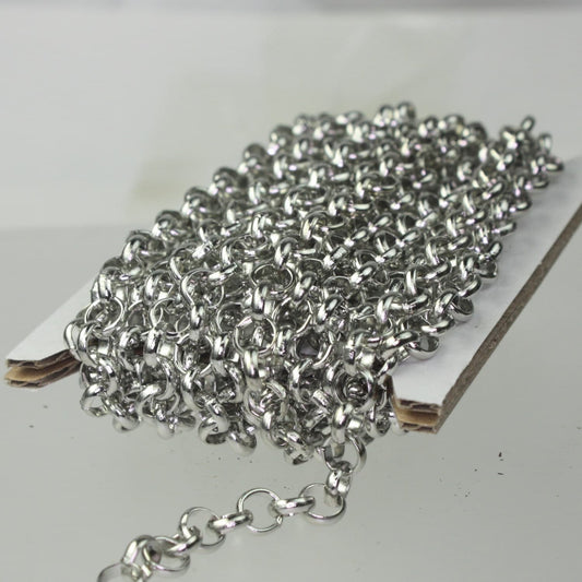 Rhodium Plated Rolo Chain bulk, 30 ft of Antique Silver Rolo Cable Chain 6.0mm - Unsoldered Links - Necklace Bracelet Wholesale - 60ROLO
