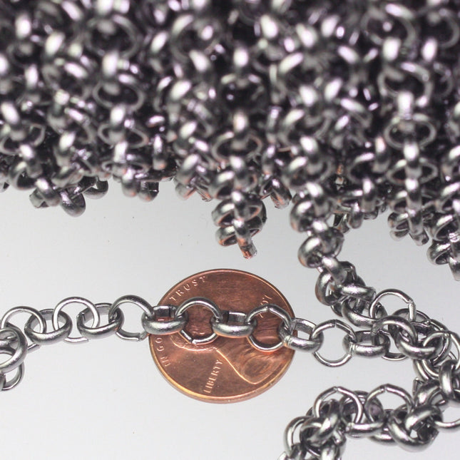 Sample Lot 3 ft. Gunmetal Rolo Chain bulk, Rolo Clunky BIG Cable Chain 6.0mm - Unsoldered Links - Necklace Bracelet Wholesale Bulk - 60ROLO