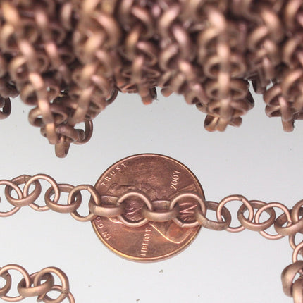 Sample Lot 3 feet Antique Copper Rolo Chain bulk Chain, Rolo Cable Chain 6.0mm - Unsoldered Links - Necklace Bracelet Wholesale - 60ROLO