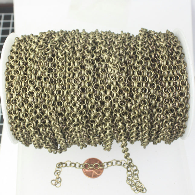 1/3/10/30/50/100 feet 6mm Bulk Rolo Large Chunky BIG Cable Fashion Chain 6.0mm - Unsoldered Links - Bracelet - Antique Bronze - 60ROLO