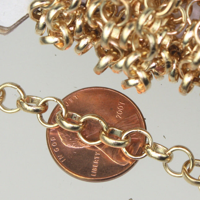 Anti TARNISH Champagne Gold Plated Chunky Rolo Chain 1/3/10/30/50/100 feet - 6mm Rolo Chunky BIG Fashion Chain 6.0mm - Unsoldered - AT60ROLO