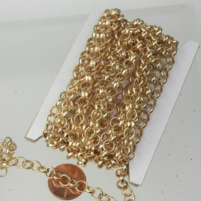 Anti TARNISH Champagne Gold Plated Chunky Rolo Chain 1/3/10/30/50/100 feet - 6mm Rolo Chunky BIG Fashion Chain 6.0mm - Unsoldered - AT60ROLO