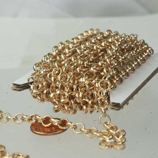 Anti TARNISH Gold Plated Chunky Rolo Chain 1/3/10/30/50/100 feet - 6mm Rolo Large Chunky BIG Fashion Chain 6.0mm - Unsoldered - AT60ROLO