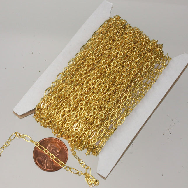 Gold Plated Bulk, 32 ft of ( 3 and 1 ) Long and Short Chain Flat Cable Chain Necklace Chain 6.3 N 4mm - SOLDERED 3429LS31