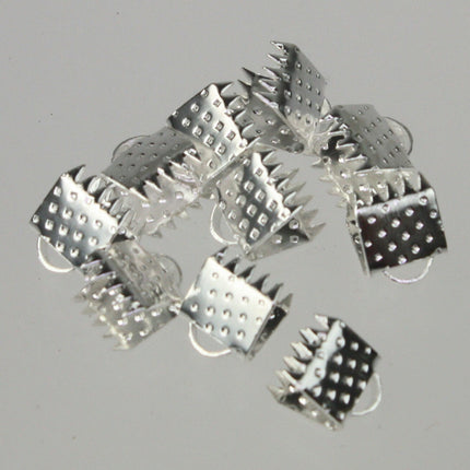 30 pcs Silver Plated for 6mm ribbon - 6x7mm Ribbon Clamps Connectors Clips End for Leather Charm Braid