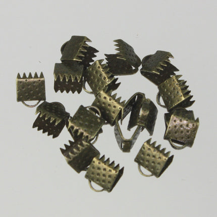 30 pcs Antique Brass Plated for 6mm ribbon - 6x7mm Ribbon Clamps Connectors Clips End for Leather Charm Braid