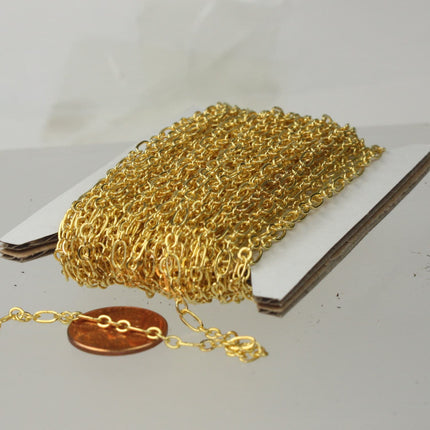 32 feet Gold Plated Bulk -  6.3 N 4mm SOLDERED Link - ( 3 and 1 ) Long and Short Chain Flat Cable Chain SOLDERED 3429LS31