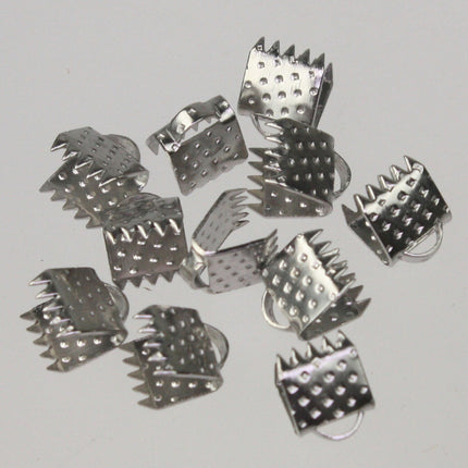 30 pcs Rhodium Plated for 6mm ribbon - 6x7mm Ribbon Clamps Connectors Clips End for Leather Charm Braid