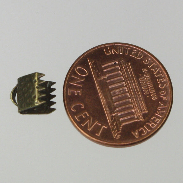 30 pcs Antique Brass Plated for 6mm ribbon - 6x7mm Ribbon Clamps Connectors Clips End for Leather Charm Braid