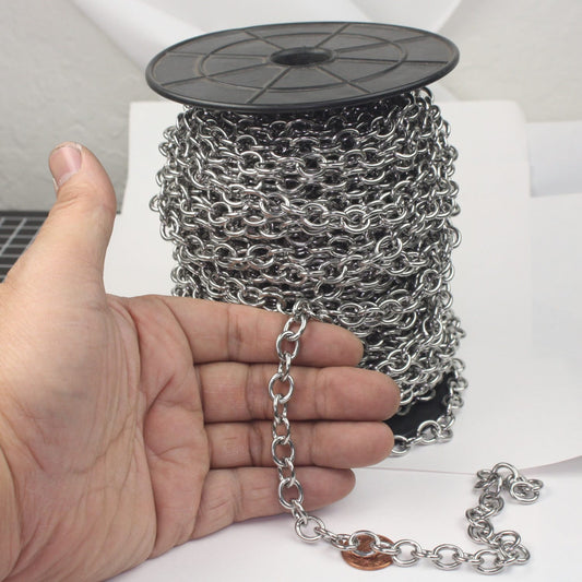 Stainless Steel chain bulk, 10 ft of  Stainless Steel Sturdy Chunky Big Heavy Cable chain - 10.2x8.4mm 2mm 12G Unsoldered Link