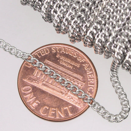 New 10 ft spool of Rhodium Plated SOLDERED sturdy curb chain - 2.1mm SOLDERED link - 2.1S