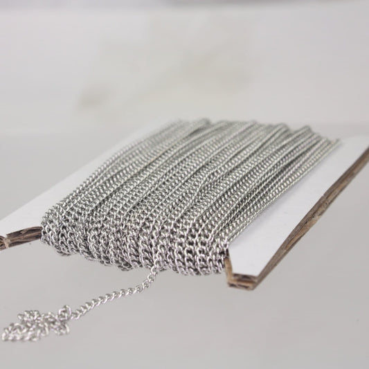 New 10 ft spool of Rhodium Plated SOLDERED sturdy curb chain - 2.1mm SOLDERED link - Ship from California USA - 2.1S