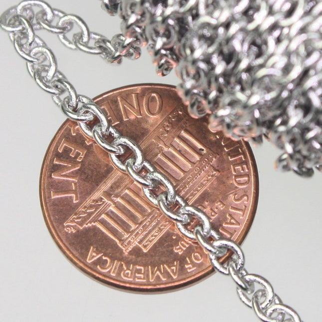 10 ft. of Rhodium Plated SOLDERED Thick Fancy Cable Chain - 3x3.5mm 21G Thickness Wire SOLDERED Link -  335S