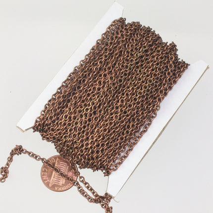 Antique Copper Chain Bulk Chain, 100 ft. of SOLDERED Thick Cable Chain - 3x3.5mm 21G Thickness Wire SOLDERED Link -  335S