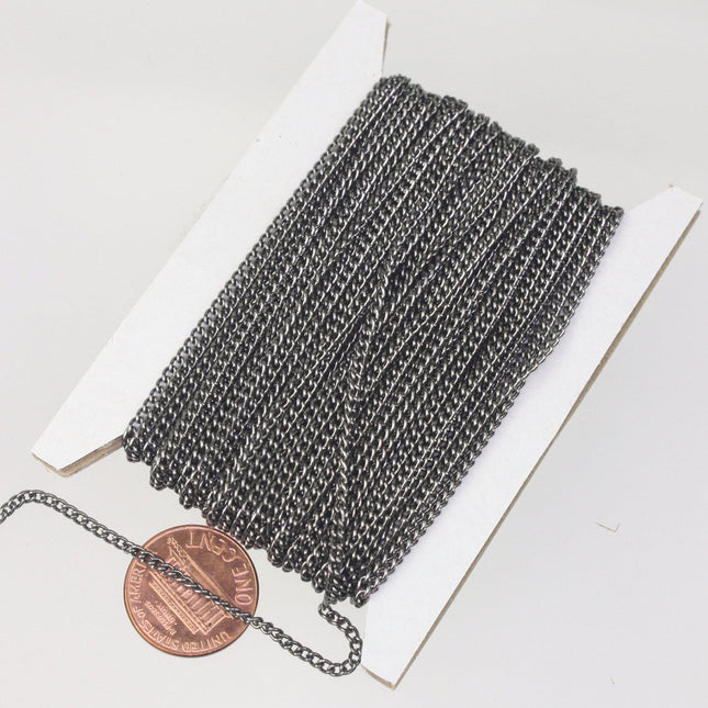 New 10 ft spool of Gunmetal Plated SOLDERED sturdy curb chain - 2.1mm SOLDERED link - 2.1S
