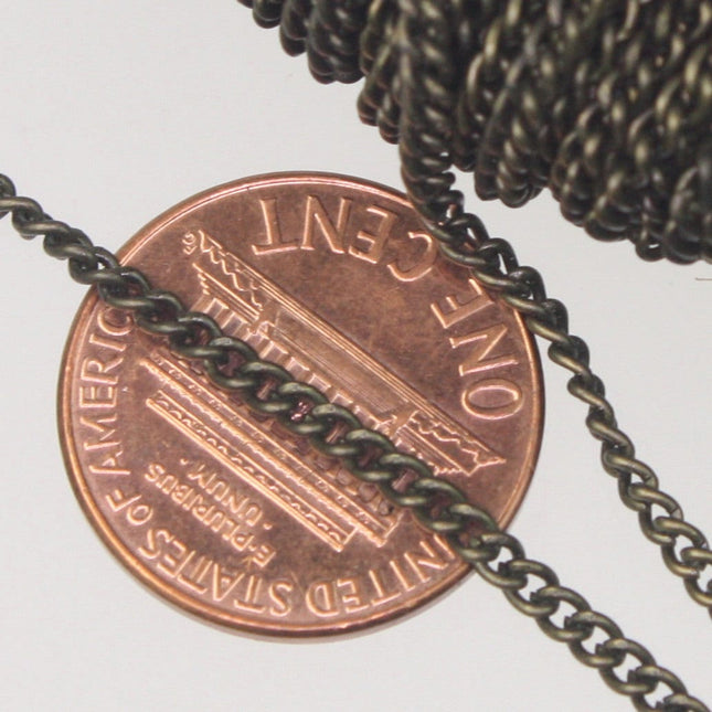 New 32 ft spool of Antique Brass Plated SOLDERED sturdy curb chain - 2.1mm SOLDERED link - 2.1S