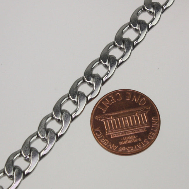 Stainless Steel chain bulk, 3 ft of Stainless Steel Chunky Curb Heavy Necklace Bracelet Big Link - 7.6mm width 10.6mm Length 2.0mm thickness