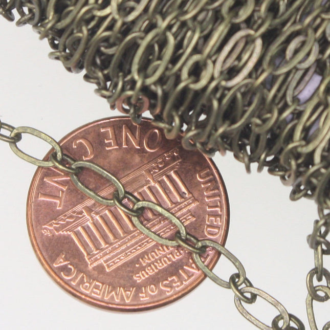 100 feet spool of Long and Short (1 and 1) Chain SOLDERED Chain Necklace Bracelet Antique Brass Chain - 6x3mm 4x3mm Soldered