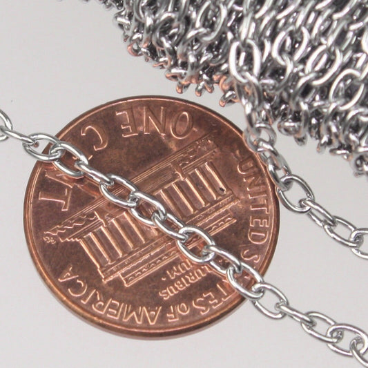 100 feet Stainless Steel OVAL Cable Chain - SOLDERED Cable Chain - 4x2.4mm SOLDEREd - Bulk Chain Necklace Wholesale DIY Chain- from USa