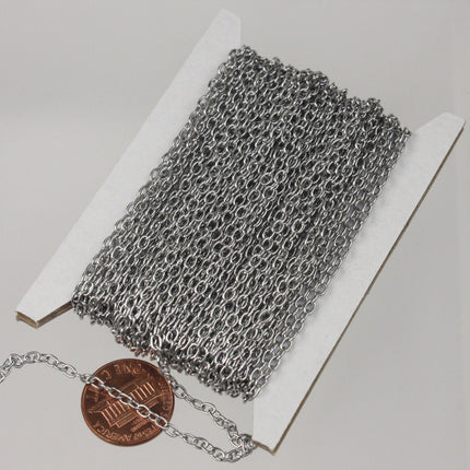 30 Ft Stainless Steel OVAL Cable Chain - SOLDERED Cable Chain - 4x2.4mm Soldered Links