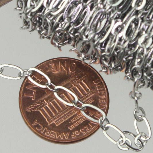 Rhodium Plated Chain bulk , 100 ft spool of (1 and 1) Long and Short Chain SOLDERED Chain   - 6x3mm 4x3mm Soldered 3429LS11