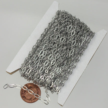 10 feet of Rhodium Plated Chain bulk Chain, (1 and 1) Long and Short Chain SOLDERED Chain Bracelet Chain - 6x3mm 4x3mm Soldered 3429LS11