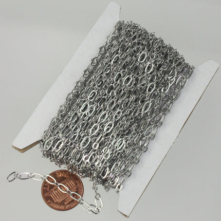 Rhodium Plated Chain bulk , 100 ft spool of (1 and 1) Long and Short Chain SOLDERED Chain   - 6x3mm 4x3mm Soldered 3429LS11