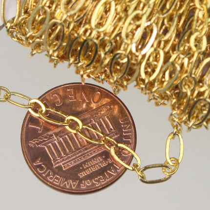Gold Plated Chain bulk, 32ft spool of (1 and 1) Long and Short Chain SOLDERED Chain Bracelet   - 6x3mm 4x3mm Soldered 3429LS11