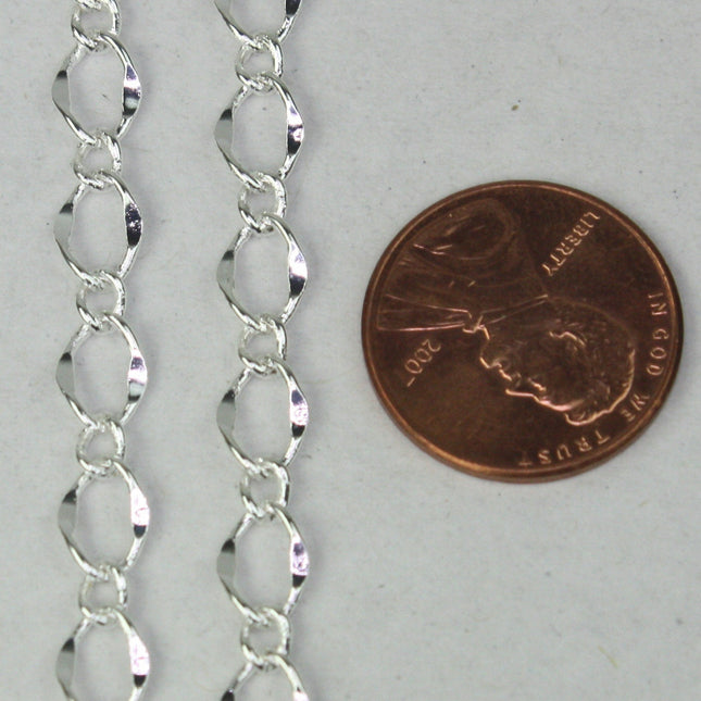 Sterling Silver Plated Chain Bulk Chain, 32 ft Spool of    Big Hammered Chain Soldered  Curb Chain - 5x8mm SOLDERED Link - 58FIGARO