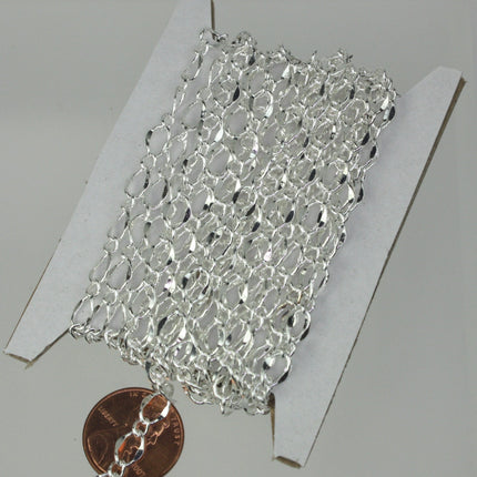 Sterling Silver Plated Chain Bulk Chain, 32 ft Spool of    Big Hammered Chain Soldered  Curb Chain - 5x8mm SOLDERED Link - 58FIGARO