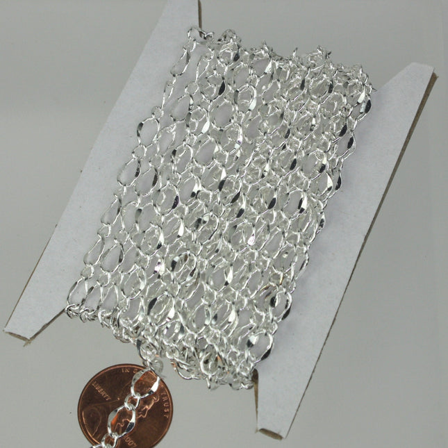 Sterling Silver Plated Chain Bulk Chain, 32 ft Spool of    Big Hammered Chain Soldered  Curb Chain - 5x8mm SOLDERED Link - 58FIGARO