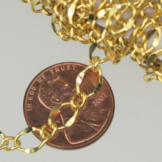 Sample 3 feet Gold Plated Chain Bulk Chain,   High Quality Big Hammered Soldered Figaro Chain - 5x8mm SOLDERED Link - 58FIGARO